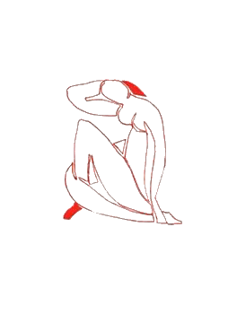 Seated figure line drawing in oxblood ink